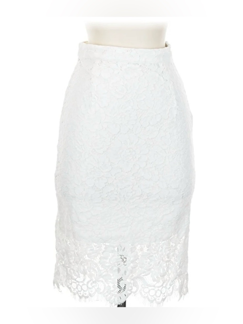 Hayden Los Angeles White Floral Lace Pencil Midi Skirt with Scalloped Hem, Large - Picture 5 of 5